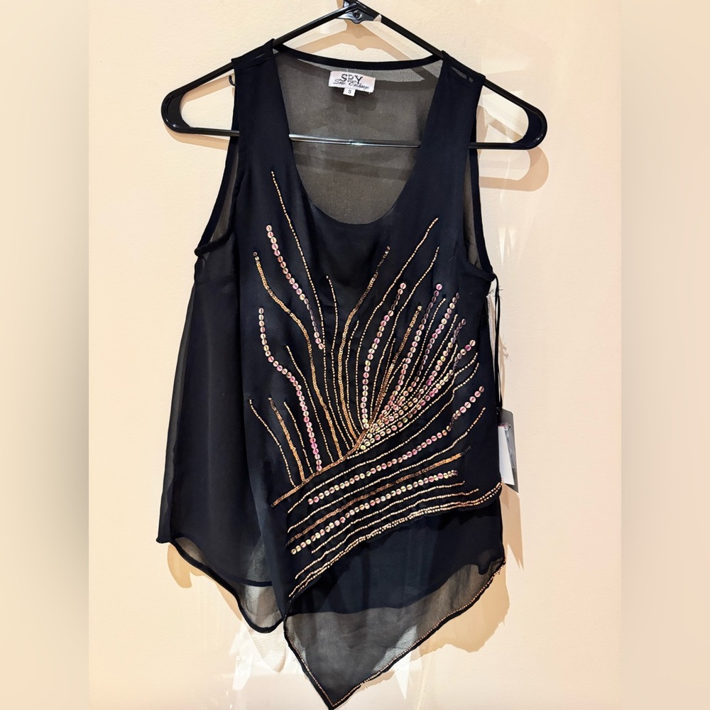 Funky Black and Rose Gold Embellished Tank Top